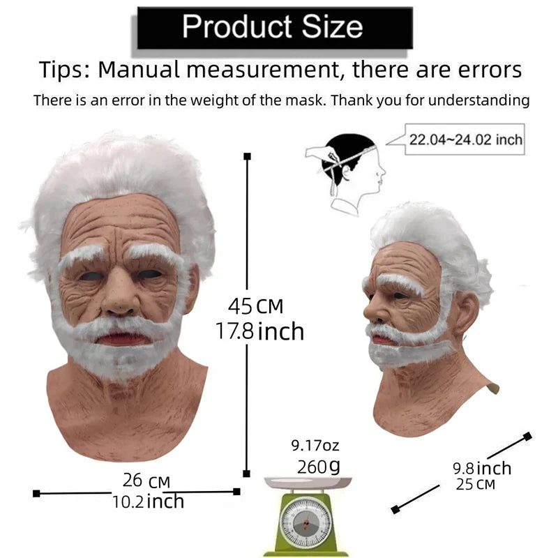 New Male Halloween Masks Of Terror Full Head Face Realistic Silicone Grandpa Wrinkle Real Elderly Mask Party Cosplay Props