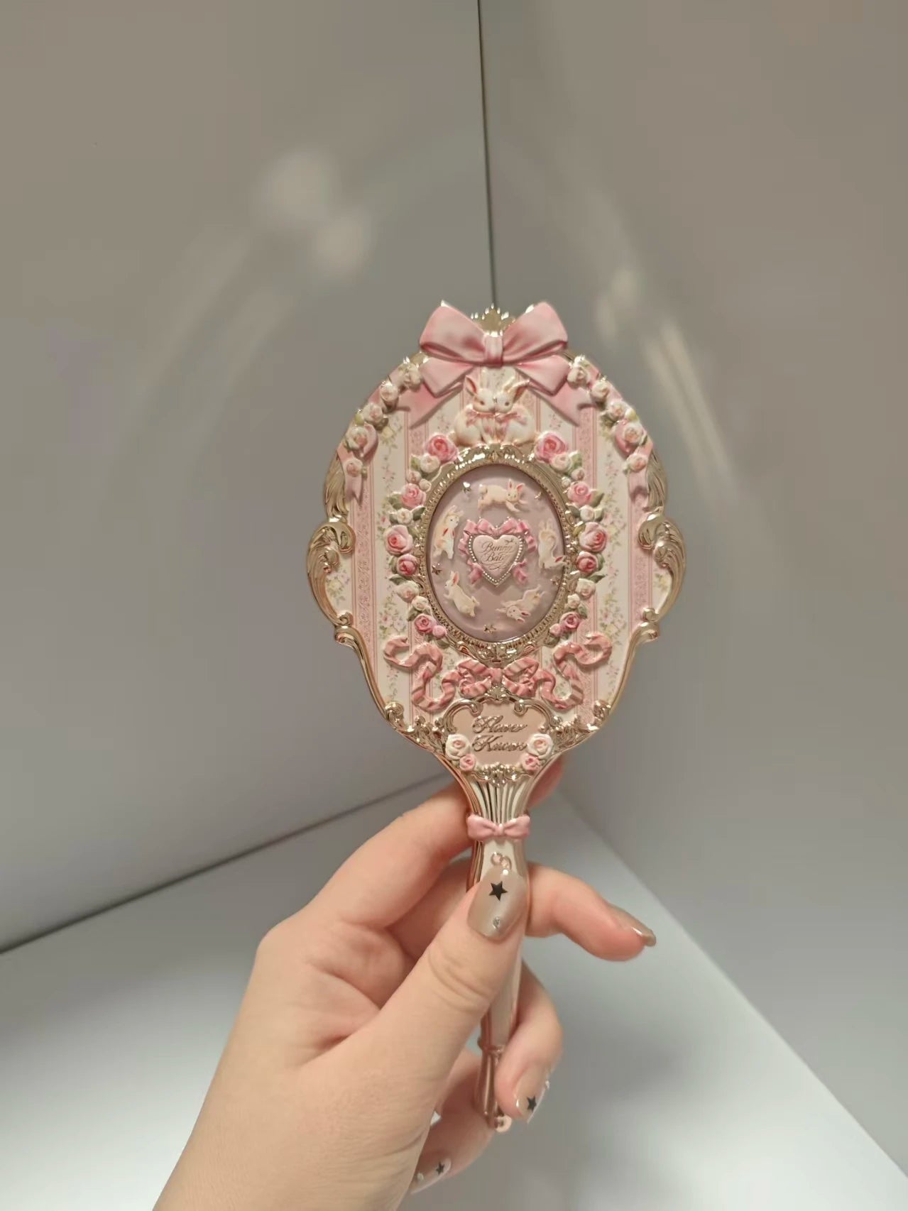 Flower Knows Sweet Bear Series Handheld Makeup Mirror - Creamy Pink