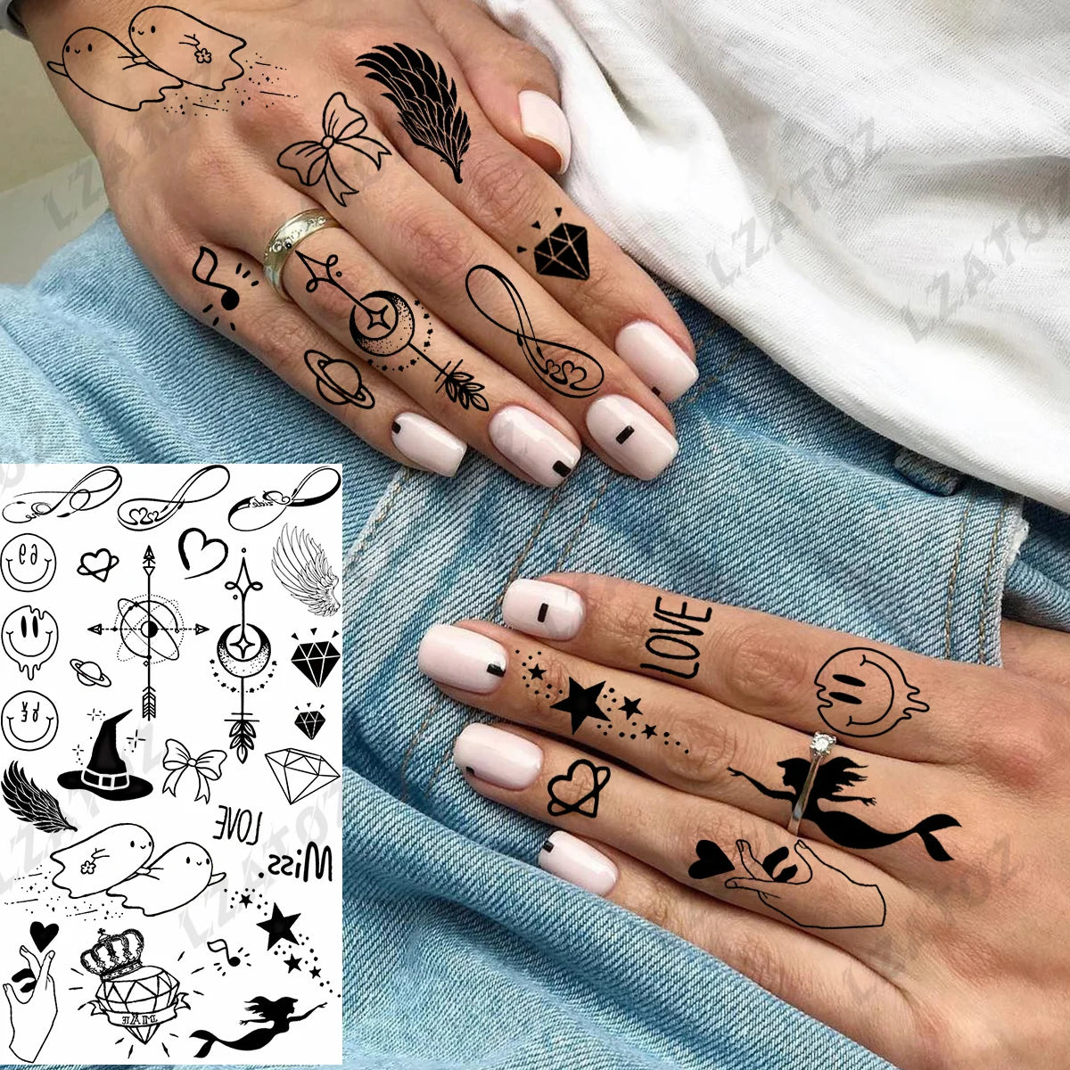 Realistic Eye Flower Temporary Tattoos For Woman Adults Rose Butterfly Tiny Fake Tattoo Sticker 3D Finger Waterproof Tatoos