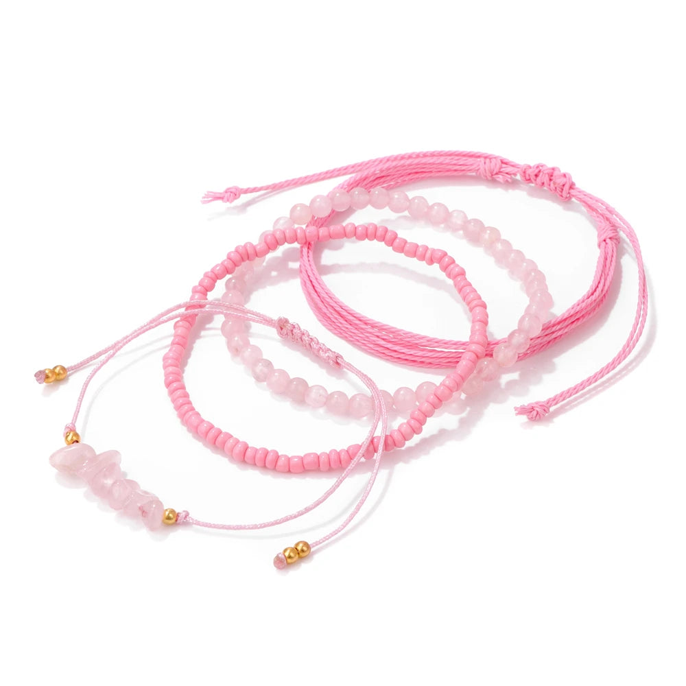 4pcs/Set Colorful Minimalism Small Beads Bracelet Green Pink Purple Orange Summer Beach Gathering Women Girl Party Gifts Jewelry