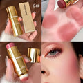 Double Head Powder Blusher Stick, Multi-use Cream Blush Stick with Sponge Tip, Long-lasting Natural Cheek Tint, Portable Makeup
