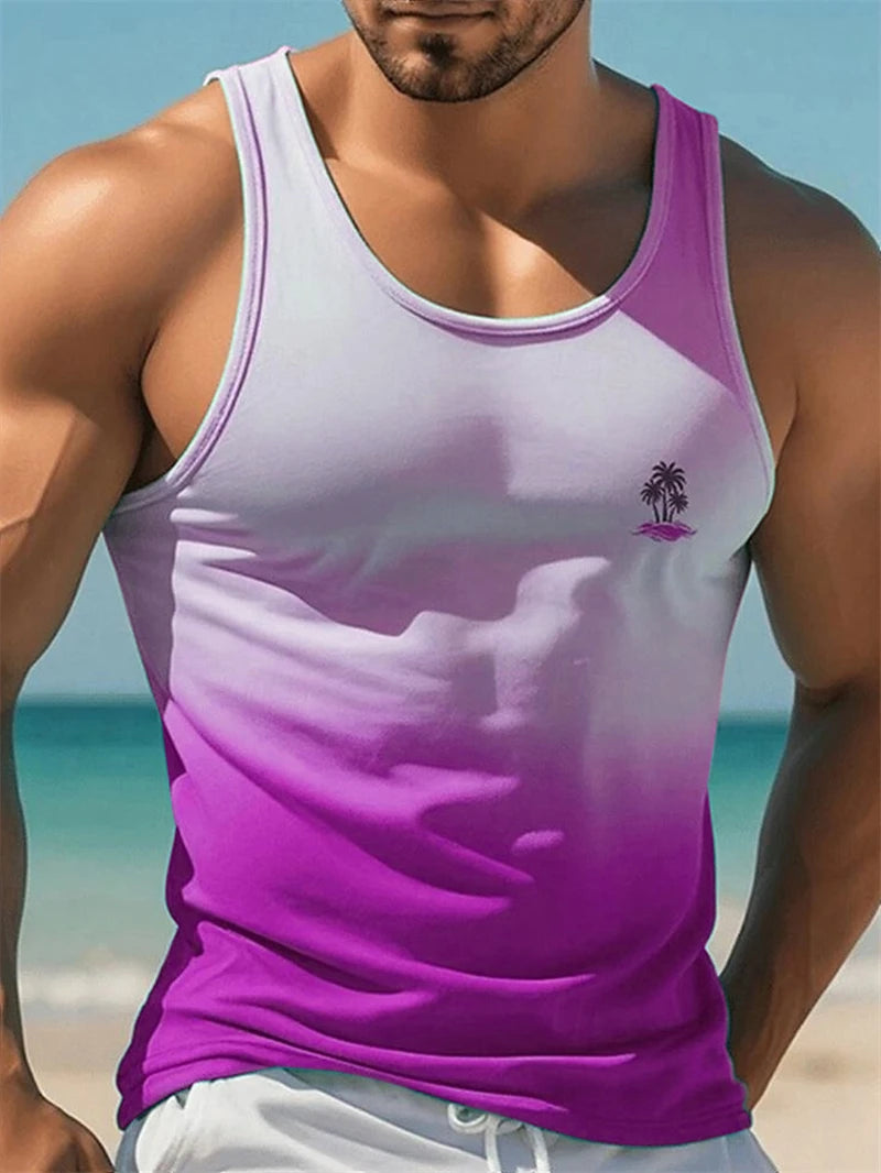 New Summer Casual Men's Sleeveless T-shirt Hawaiian Style Men's Fashion Crew Neck Tank Top Outdoor Beach Men's Tank Top clothes