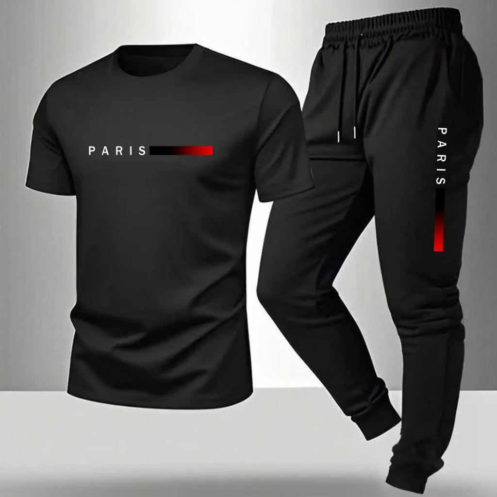 New men's summer casual pantsshort sleeved T-shirt set Paris printed two-piece set men's sportswear set men's clothing clearance