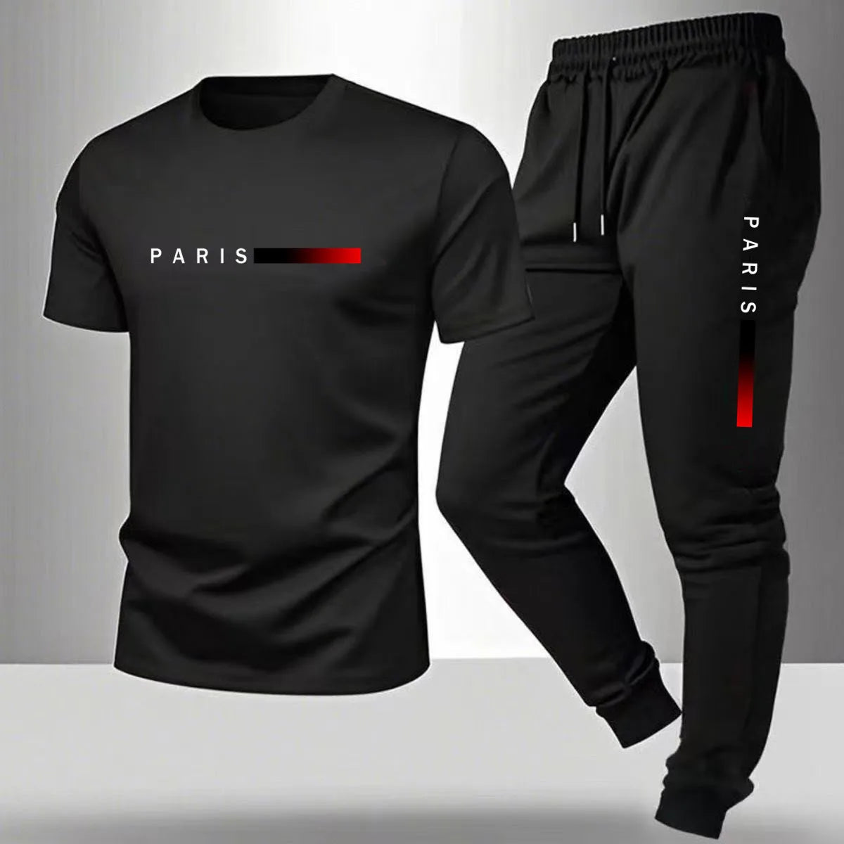 New men's summer casual pantsshort sleeved T-shirt set Paris printed two-piece set men's sportswear set men's clothing clearance