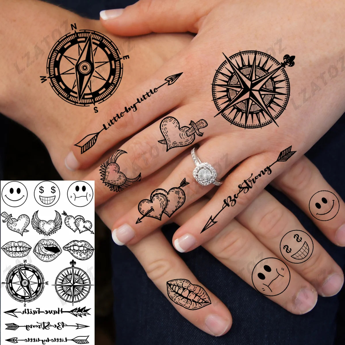 Realistic Eye Flower Temporary Tattoos For Woman Adults Rose Butterfly Tiny Fake Tattoo Sticker 3D Finger Waterproof Tatoos