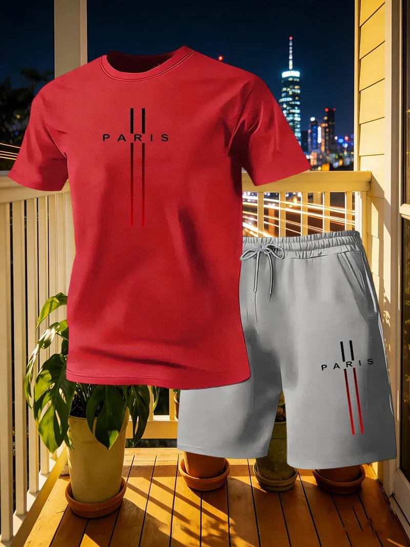 Summer Men's Sportswear Set Short Sleeve T-shirt and Pants Casual 2-piece Set Running and Fitness Sportswear