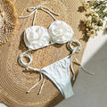 2024 Sexy 3D Flower Halter Neck Lace Up Brazilian Thong Bikinis Set for Women Summer Swimewear Beachwear Biqunis Mujer Resort