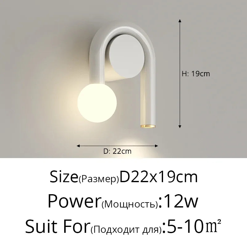 Danish Designer Creative Colorful U-shaped LED Wall Lamp Study Living Room Bedroom Bedside Hallway Staircase Indoor Light Decor