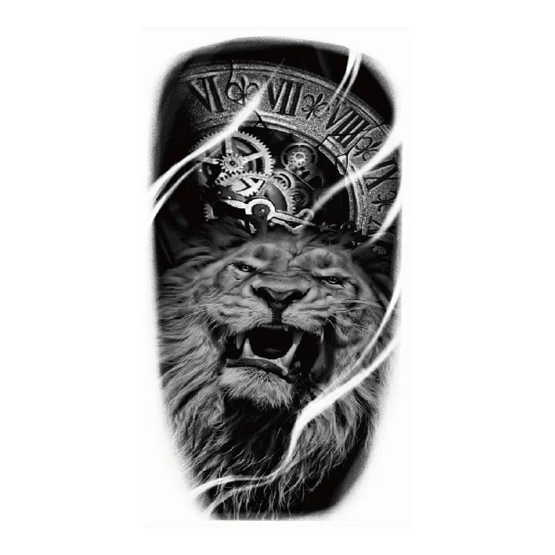 Waterproof Temporary Tattoo Sticker Forest Big Tiger Lion Wolf King Body Arm Hand Cool Art Black Animal Men Women Fake Tattoos