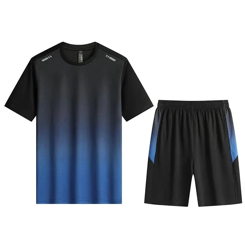 Men's sports and leisure short sleeved shorts set, men's leisure sports running fitness T-shirt shorts for teenagers
