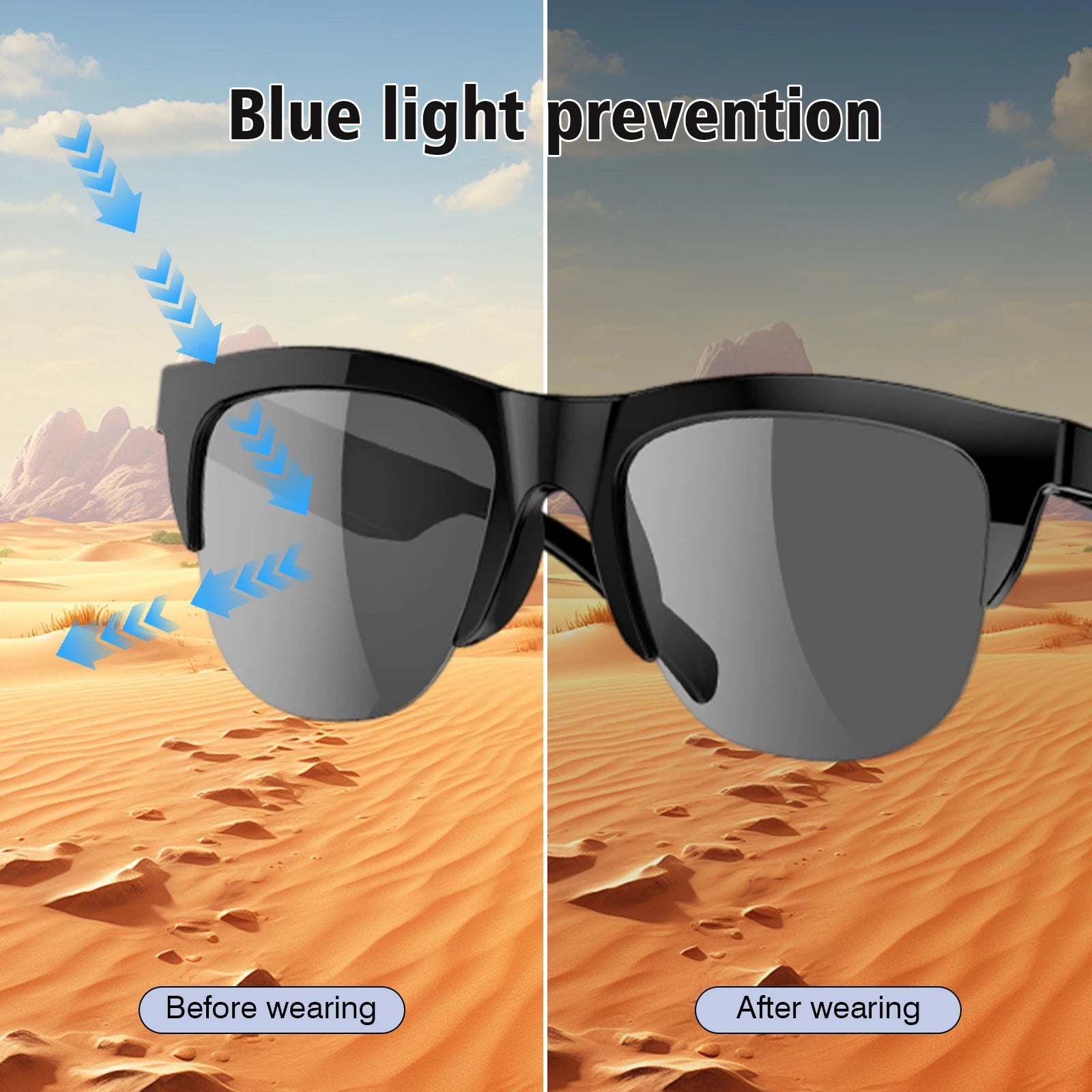 2025 new smart glasses, music playback, voice assistant, wireless calls, unisex, blue light blocking glasses