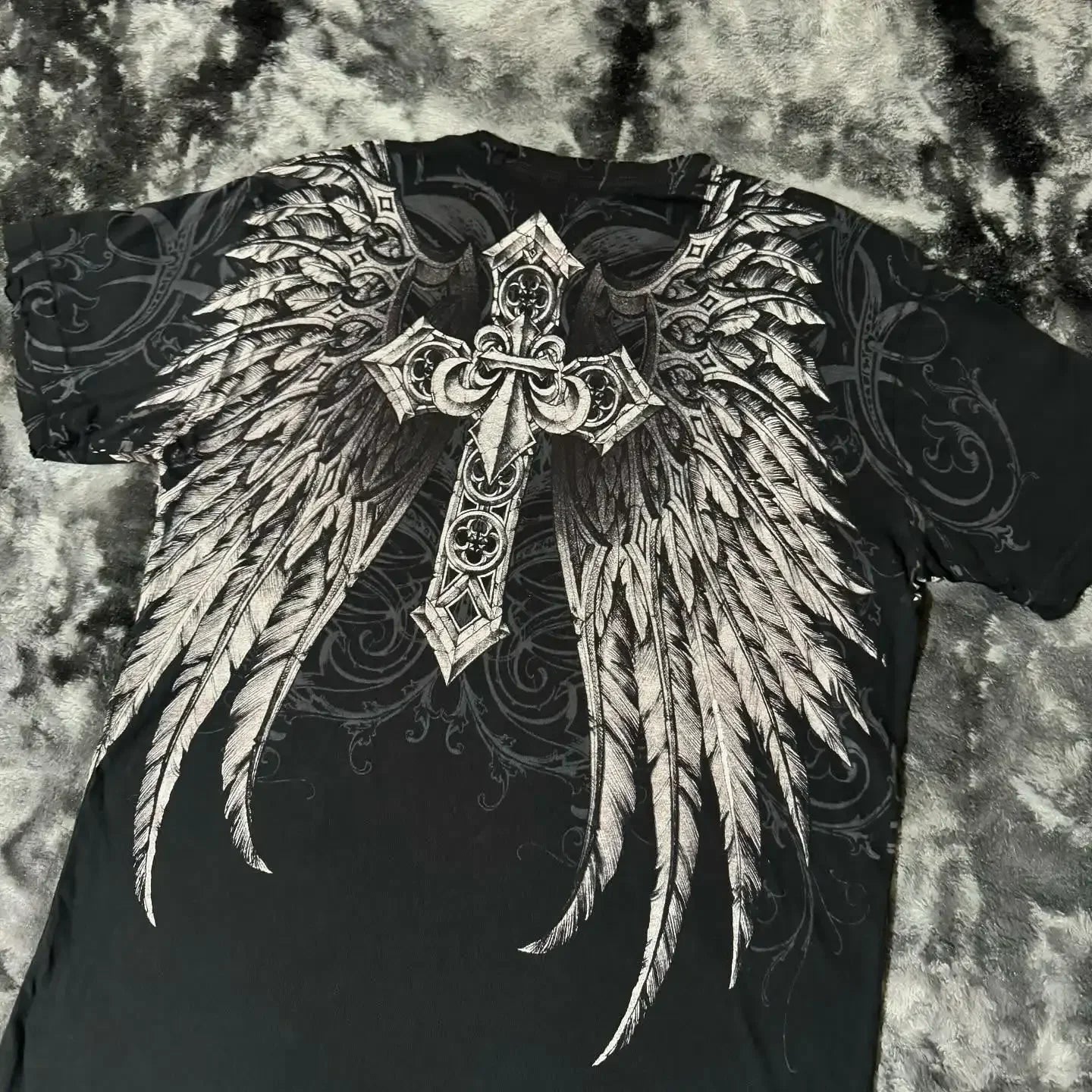 2000s affliction T-shirt Vintage Clothing Punk Hip Hop Graphic Print Oversized T shirt Men Round Neck Cotton Short Sleeve Tops