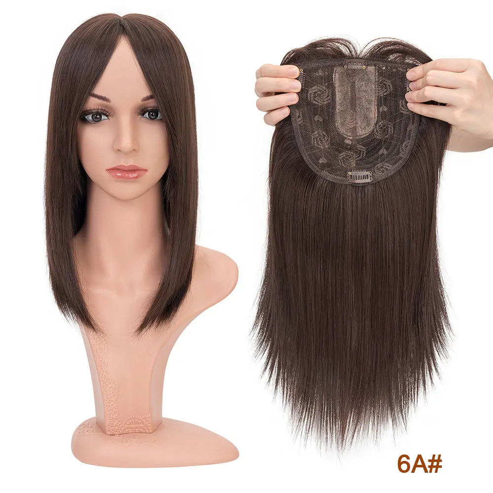 Benehair 14'' Striaght Hair Toppers with Side Bangs for Women Synthetic Hairpieces Adding Hair Volume Topper Clip Hair Extension