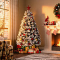 6FT Pre-Lit Snow Flocked Artificial Christmas Tree, 100 Warm White Incandescent Lights, 318 PVC Hints, Foot Pedal Switch, Collapsible Metal Stand, Easy Assembly Indoor Holiday Decor