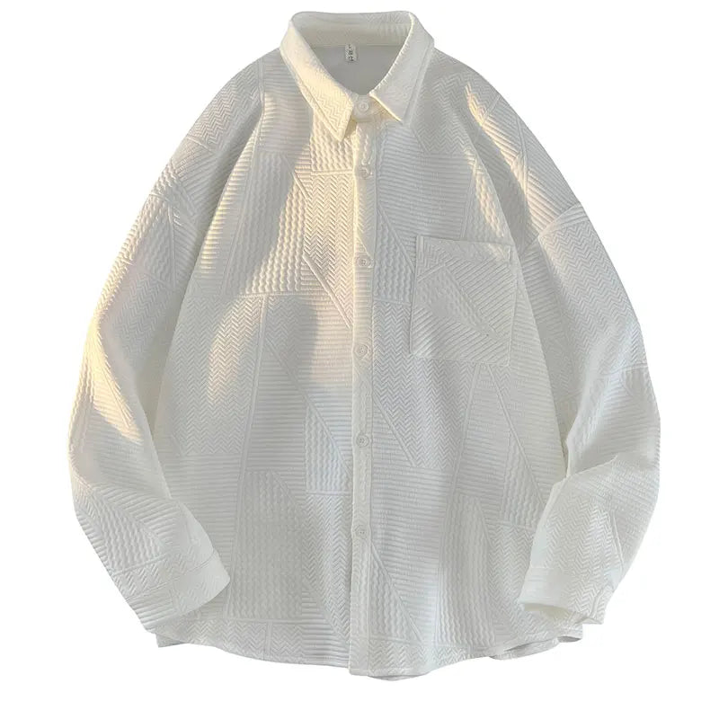 Men's plus Size Casual Long Sleeve Shirt Single Breasted Solid Color Loose Fit Button down Top Jacquard Fabric Fall Fashion M-XX