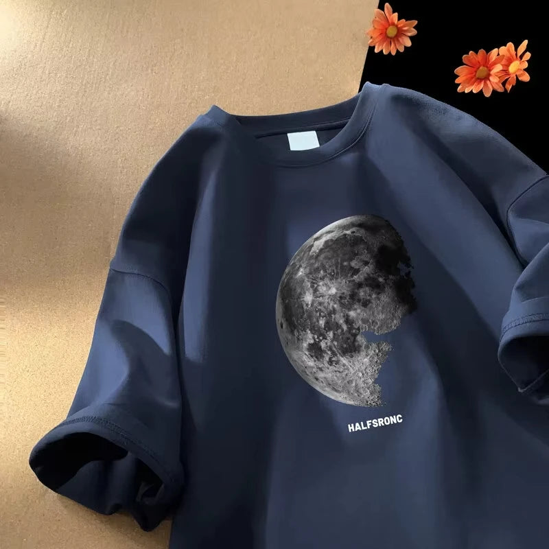 Men's T-shirts  Cotton T Shirt White for Men Casual Summer Wear Planet Print Tee Shirts Men Clothing Big Size