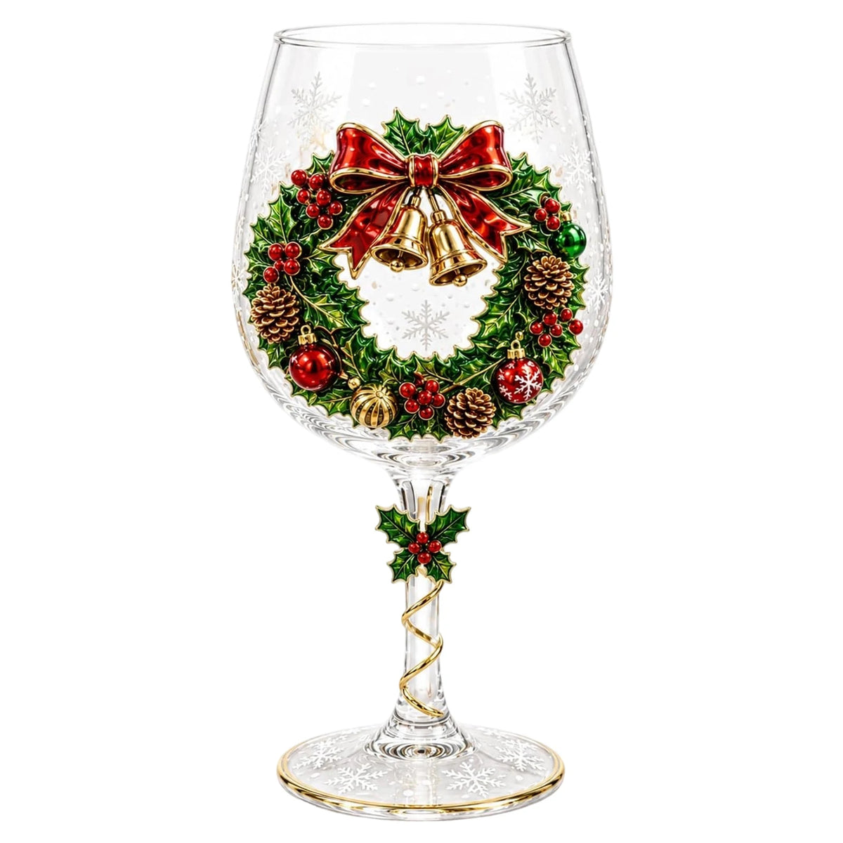 Holiday Stemware Christmas Wine Glass 2D Art Santa Snowman Reindeer Clear Goblet Party Cup