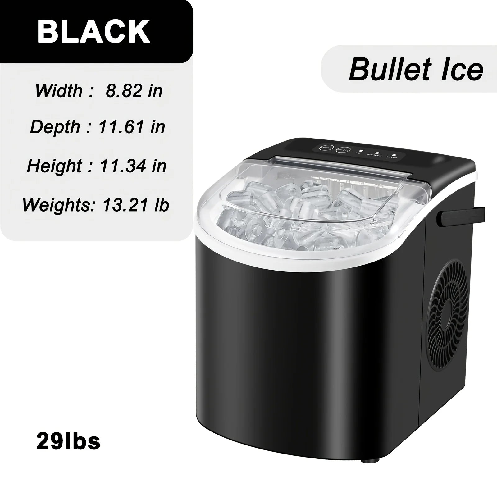 Countertop Ice Maker with Handle,Produces 26 Pounds of Ice Within 24 Hours,Mak 9 Ice Cubes in 6 Minutes.Portable Maker Comes