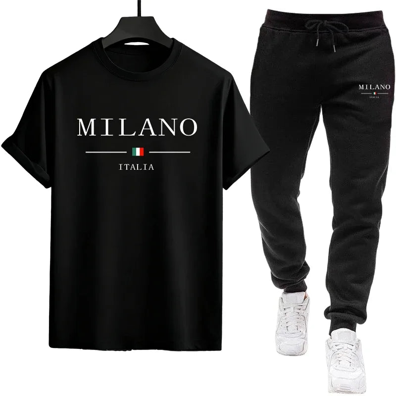 2026 Men's Modern Tracksuit Set Fashion T-Shirt and Joggers Pants Urban Casual Daily Wear Outfit Spring Summer Comfort Tees Suit