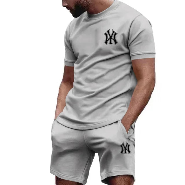 2026 new men's two-piece sportswear short sleeved T-shirt sunny cotton summer running fitness sportswear