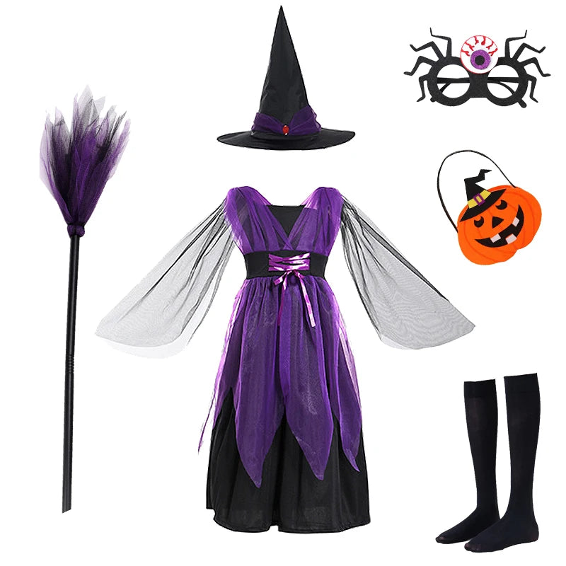 Baby Girls Halloween Witch Costume Children Cosplay Vampire Dresses Carnival Party Clothes Dress Up Clothes for Children