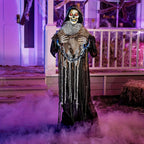 67''Halloween Decorations Outdoor Life Size Animatronics Grim Reaper with Chain Sound-Actived Party Decor with Creepy Sound Scary House Props for Garden Yard Lawn