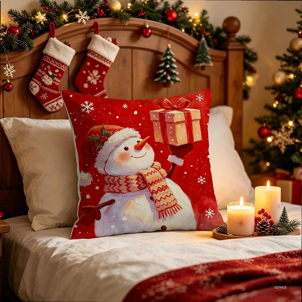 2026 Christmas Pillowcase Grey Red Cartoon Santa Snowman Elk Sofa Cushion Cover Home Bed Car Decor Merry Christmas 45cm X 45cm