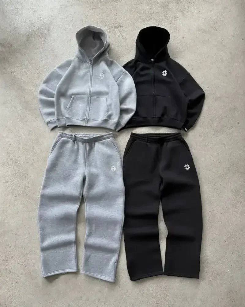 2025 European and American fashion embroidery design men clothing set Y2k street Harajuku Gothic loose couple casual tracksuit