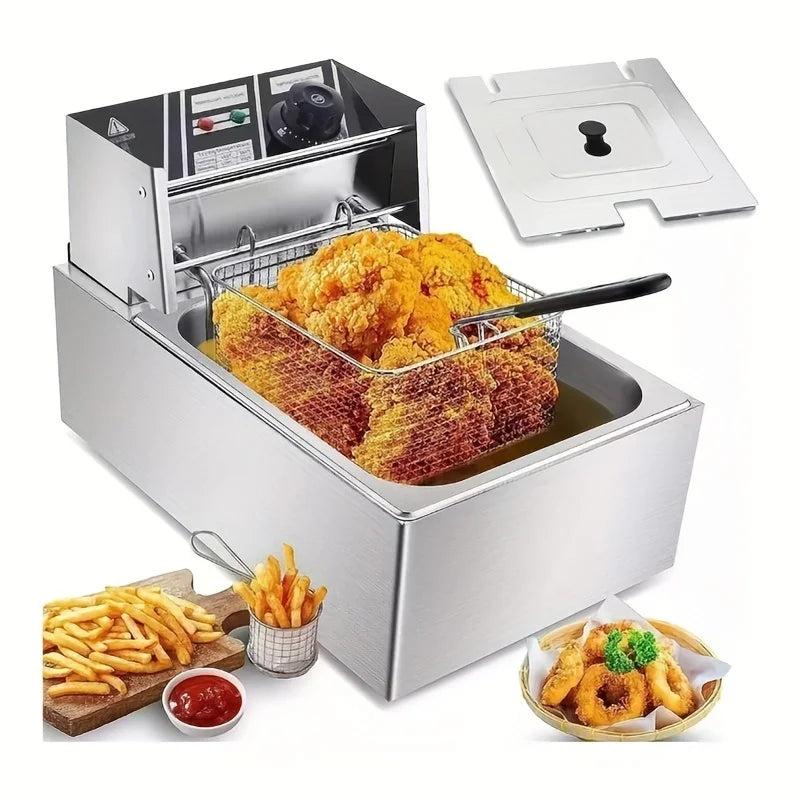 Commercial Deep Fryer, Electric Desktop Basket Fryer, 6L/12L Stainless Steel Fryer with Temperature Control