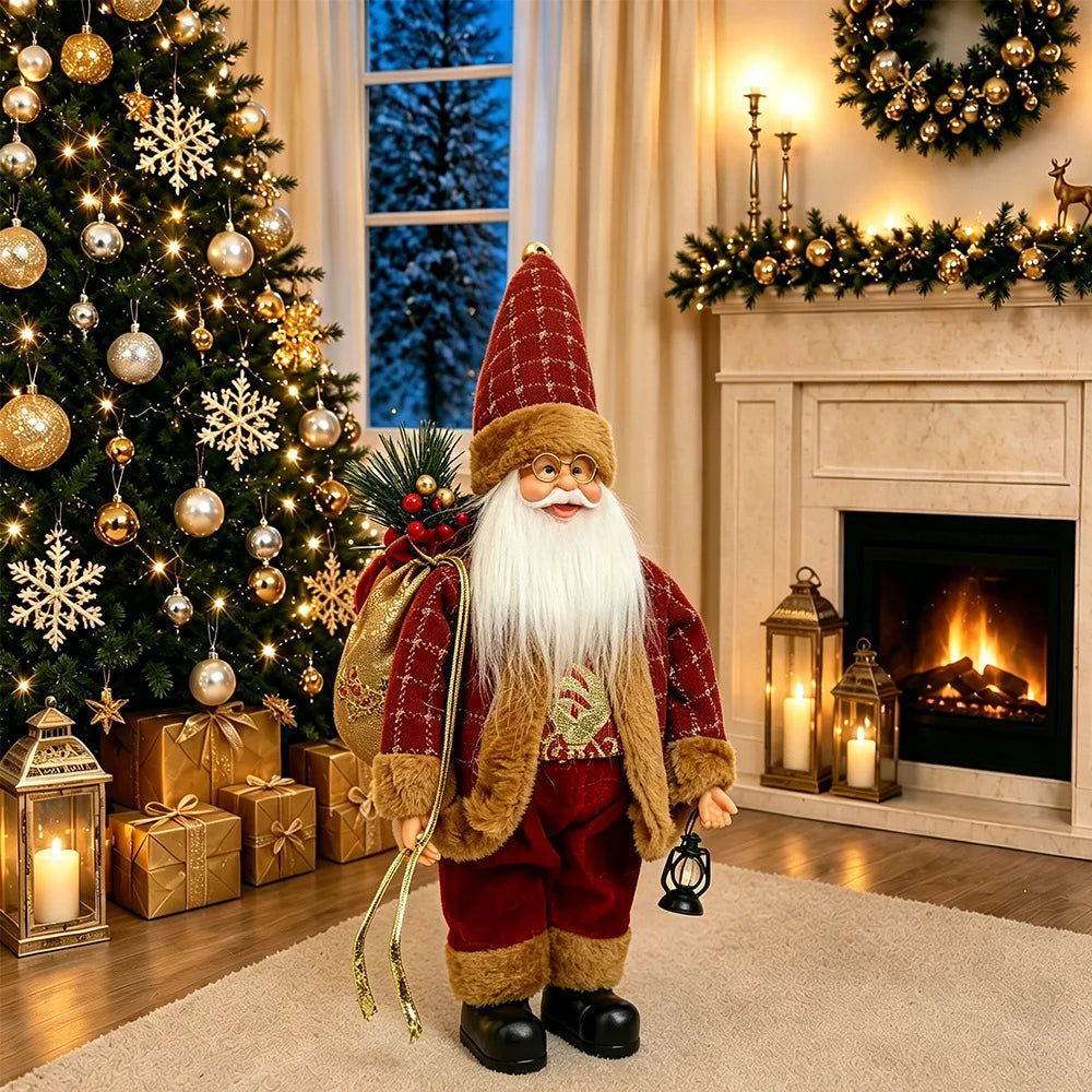 30cm Standing Santa Claus Doll Figurine Christmas Decorations For Home Tabletop Ornaments New Year Navidad Kids Gift Party Decor