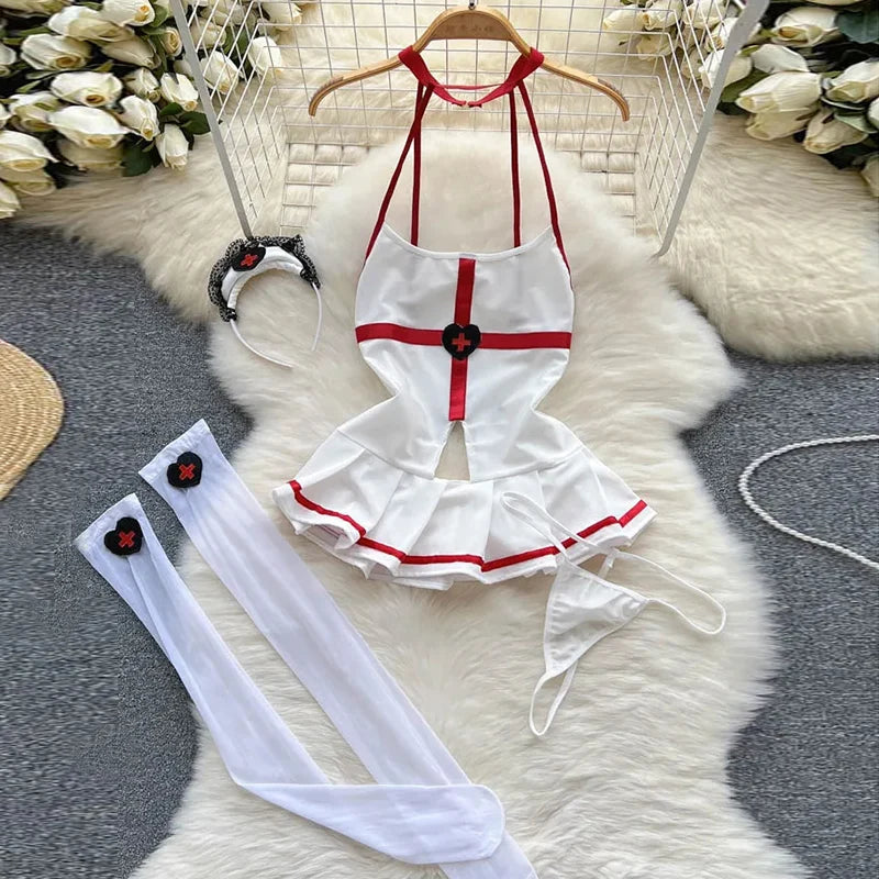 Valentine Party Sleepwear Combination Catsuits Slim Intimate Erotic Mesh Strappy Rompers Women Bodysuits Lingerie Sexy Sets