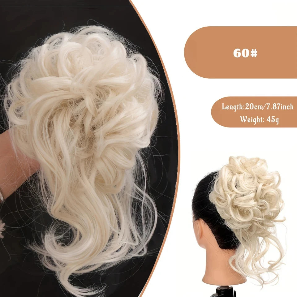 OLACA Synthetic Hair Bun Bands Blonde Black Messy Curly Chignon Donut Updo Scrunchies Fake Hair Pieces For Women Hair Extensions