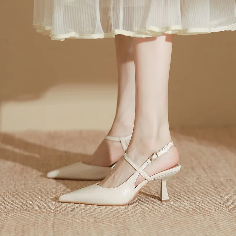 Summer Women Shoes Pointed Toe Thin Heel Women Sandals PU Leather Shoes for Women Slingback Elegant High Heels Party Shoes