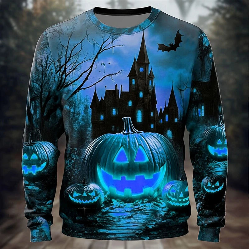 Fall Halloween Pumpkin Print Long Sleeve Tops Sweaters Hip Hop Trend Y2k Clothes Casual O-neck Loose Pullover Funny Sweater Man