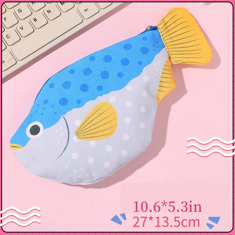 Back-To-School Supplies, Large-Capacity Pencil Case, Creative and Fun Pen Bag, Pufferfish, Deep-Sea Fish Cartoon Animal Stationery Box, Multi-Functional Storage Bag, Toiletry Bag