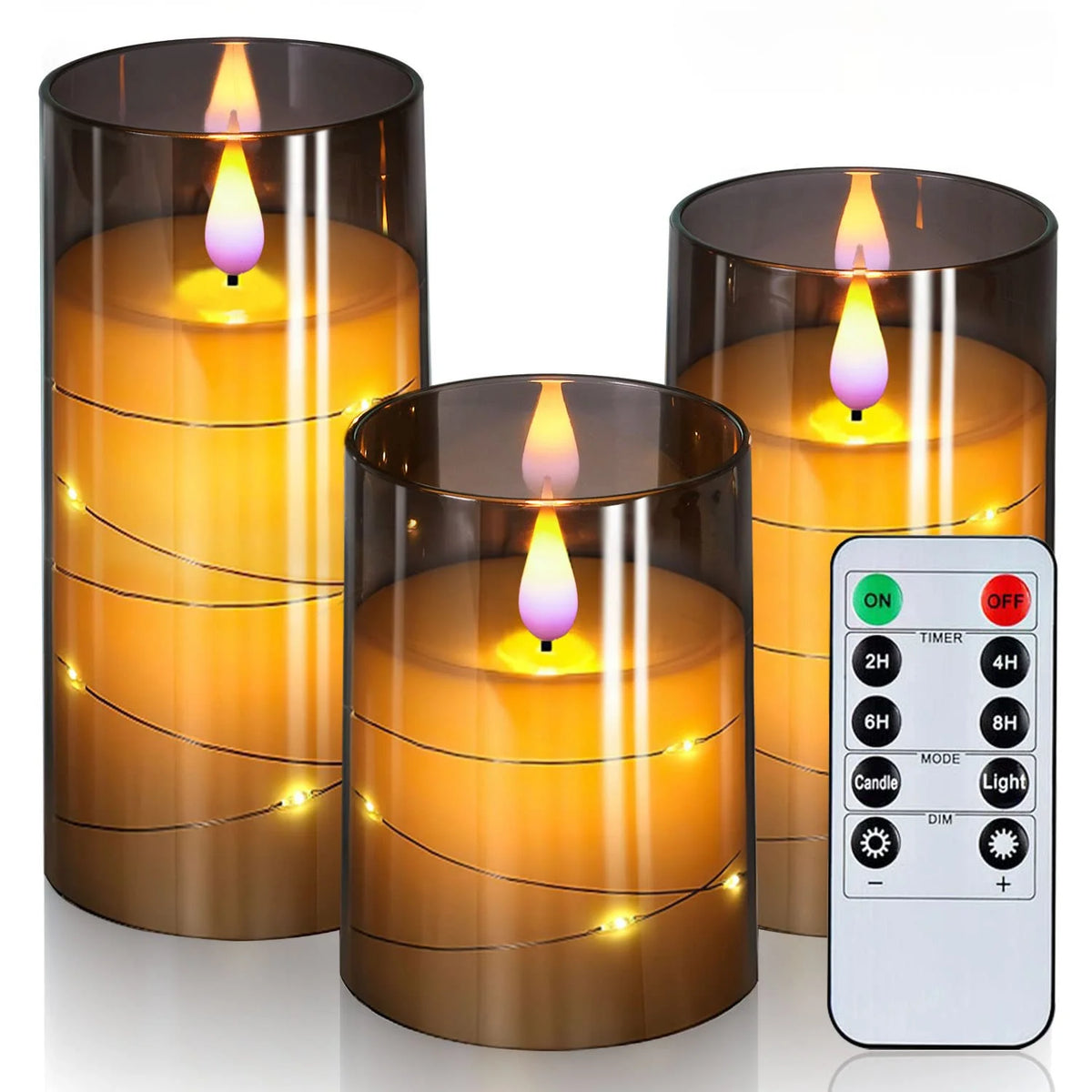 3Pcs Flameless LED Candles Lights 3D Flame Flickering Flameless Candles with Remote Timer LED Candles Halloween Christmas Decor