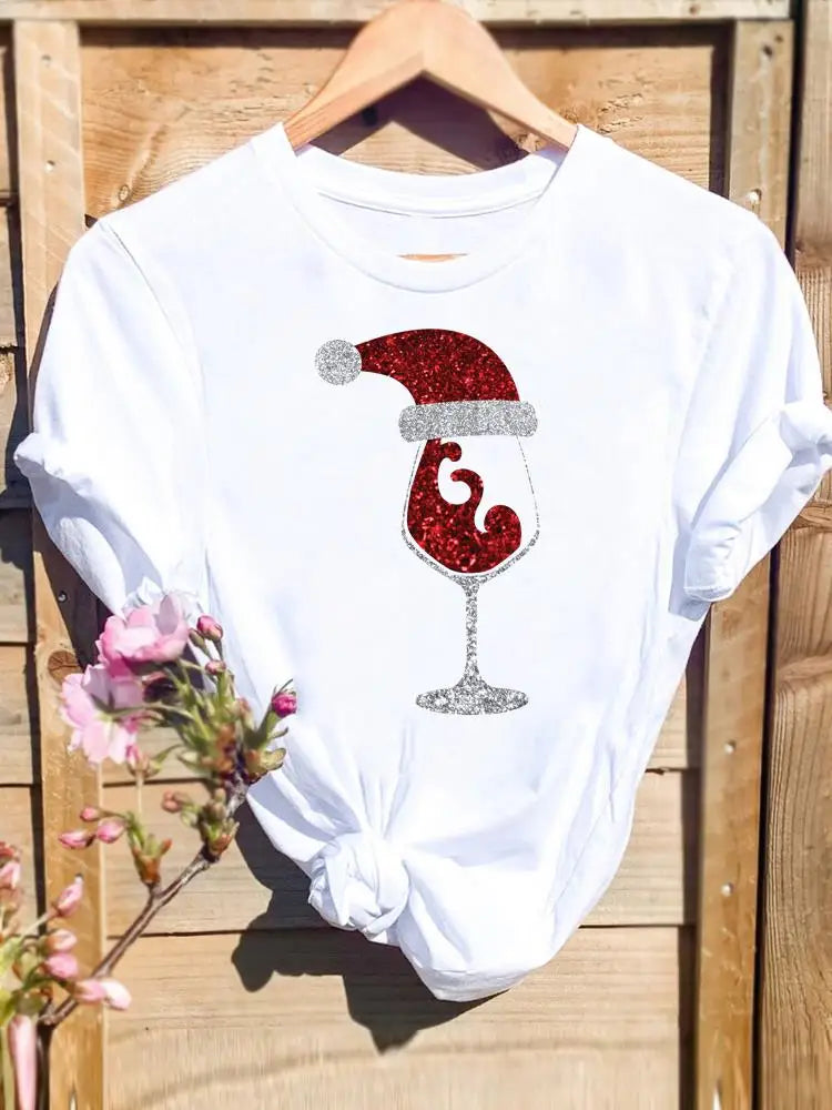 Merry Christmas New Year Holiday Graphic T Tee Fashion Cat Tree Lovely 90s Cute Harajuku Kawaii T-shirt Women's Y2K Clothing