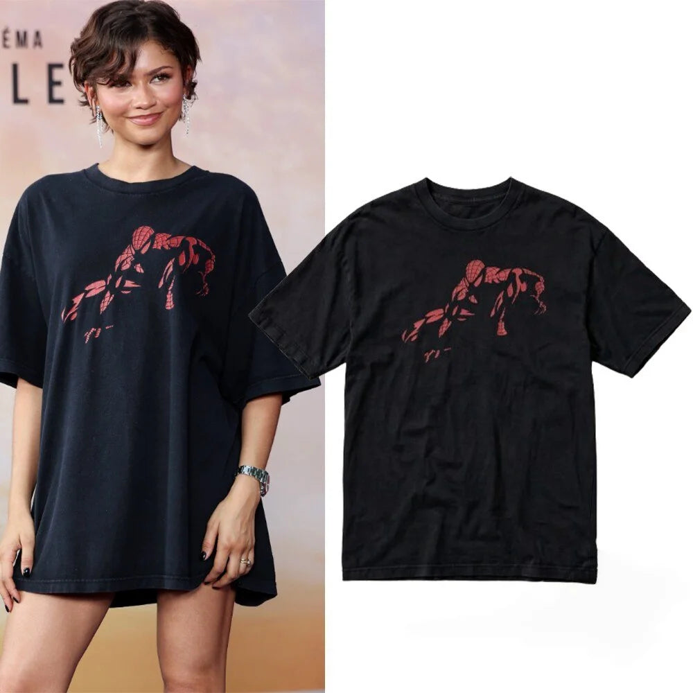 2026 Summer Hero-Spider T-Shirt 100% Cotton Zendaya Celebrity Style Clothing Men's and Women's Short Sleeve Fan Loose Y2K Casual