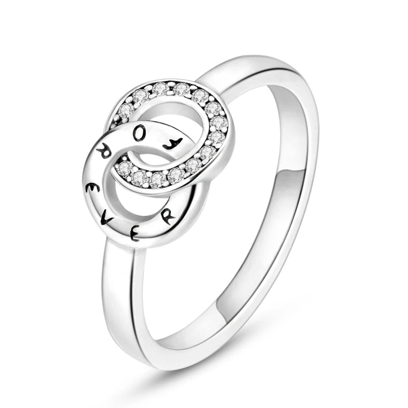 Original 925 Silver Sparkling Zircon Ring Stackable Classic Shine Stone Round Rings For Women Wedding Anniversary Jewelry Gift