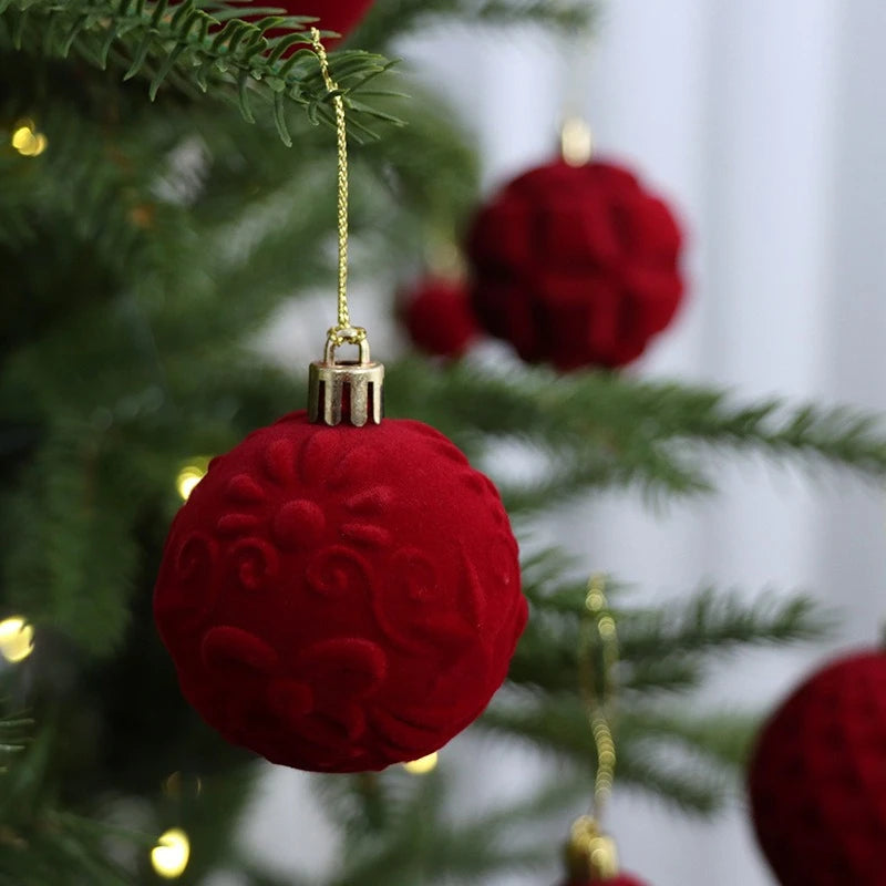 24PCS Flocked Christmas Tree Ornament Balls 6CM DIY Velvet Xmas Tree Hanging Pendants New Year Xmas Home Decoration Navidad 2026