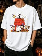 Halloween Snoopy Pumpkin Print Summer Short Sleeve T Shirt Unisex Adult Kids Casual Outfit For Boys Girls Summer Daily Wear