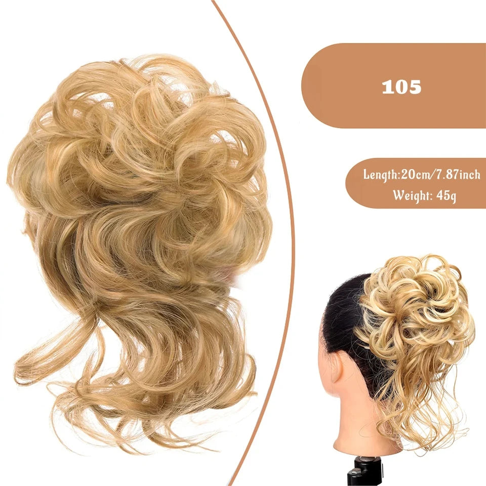 OLACA Synthetic Hair Bun Bands Blonde Black Messy Curly Chignon Donut Updo Scrunchies Fake Hair Pieces For Women Hair Extensions