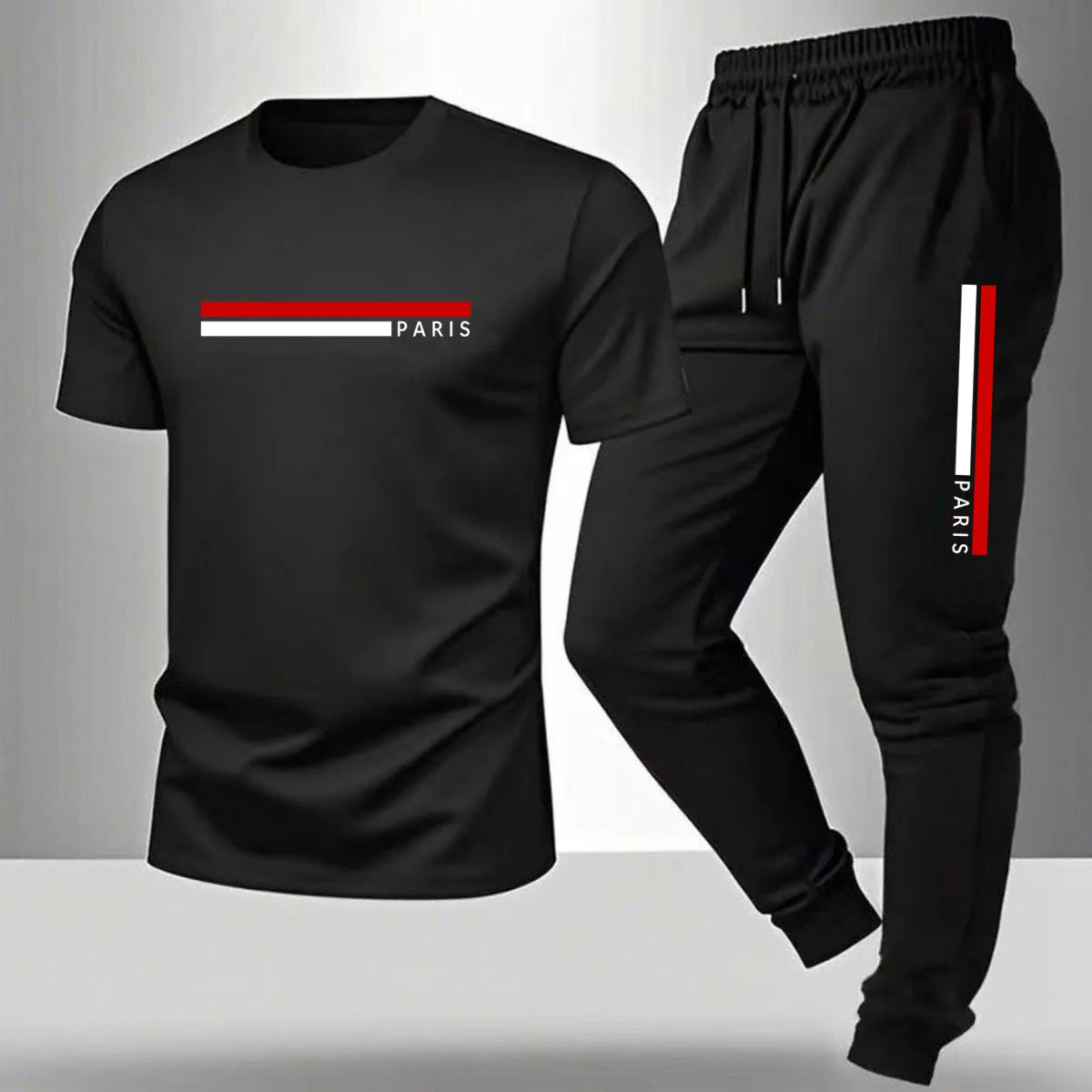 New men's summer casual pantsshort sleeved T-shirt set Paris printed two-piece set men's sportswear set men's clothing clearance