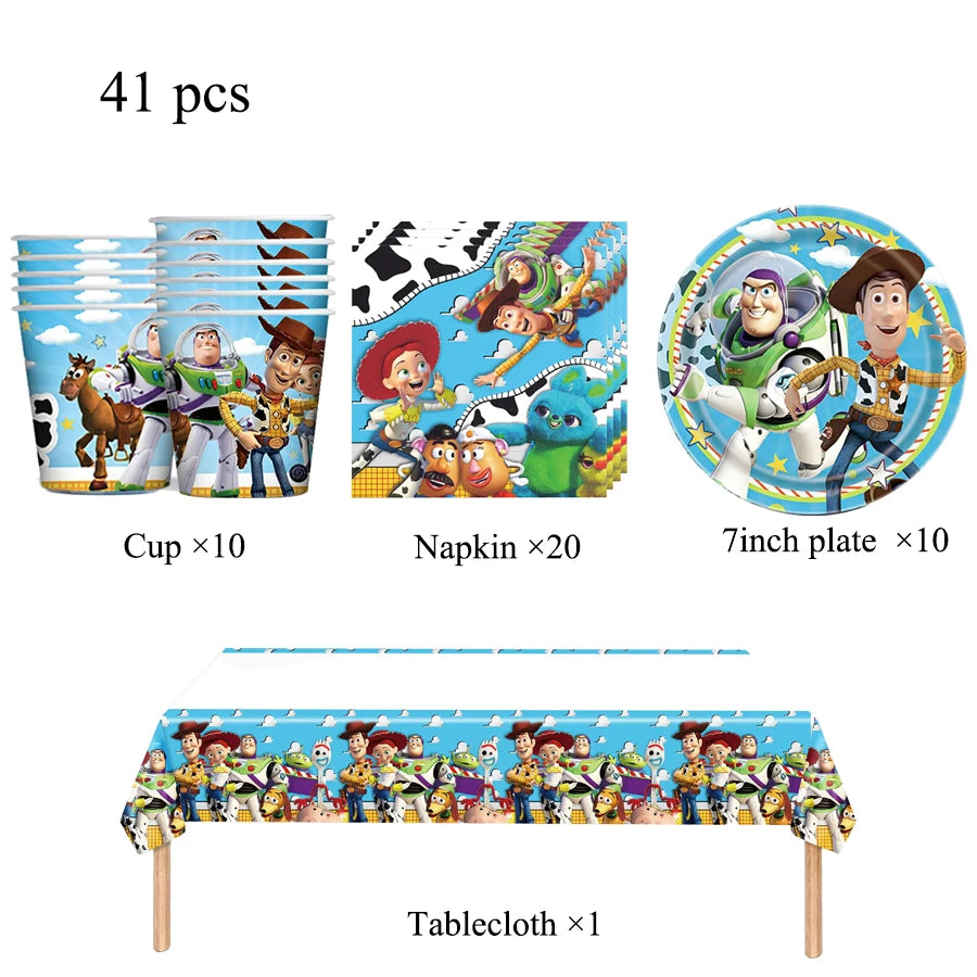 Toy Story Party Decoration Tableware Paper Plates Party Favors Gift Tablecloth BirthdayParty Supplies Toys Stamp Bracelet
