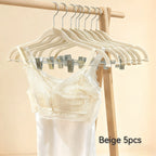 5/10 Pieces of Plastic Velvet-Coated Clothes Hangers, with Movable Strong Clips, Non-Slip and Anti-Fall, Suitable for Hanging Pants, Skirts, Bras, and Camisoles