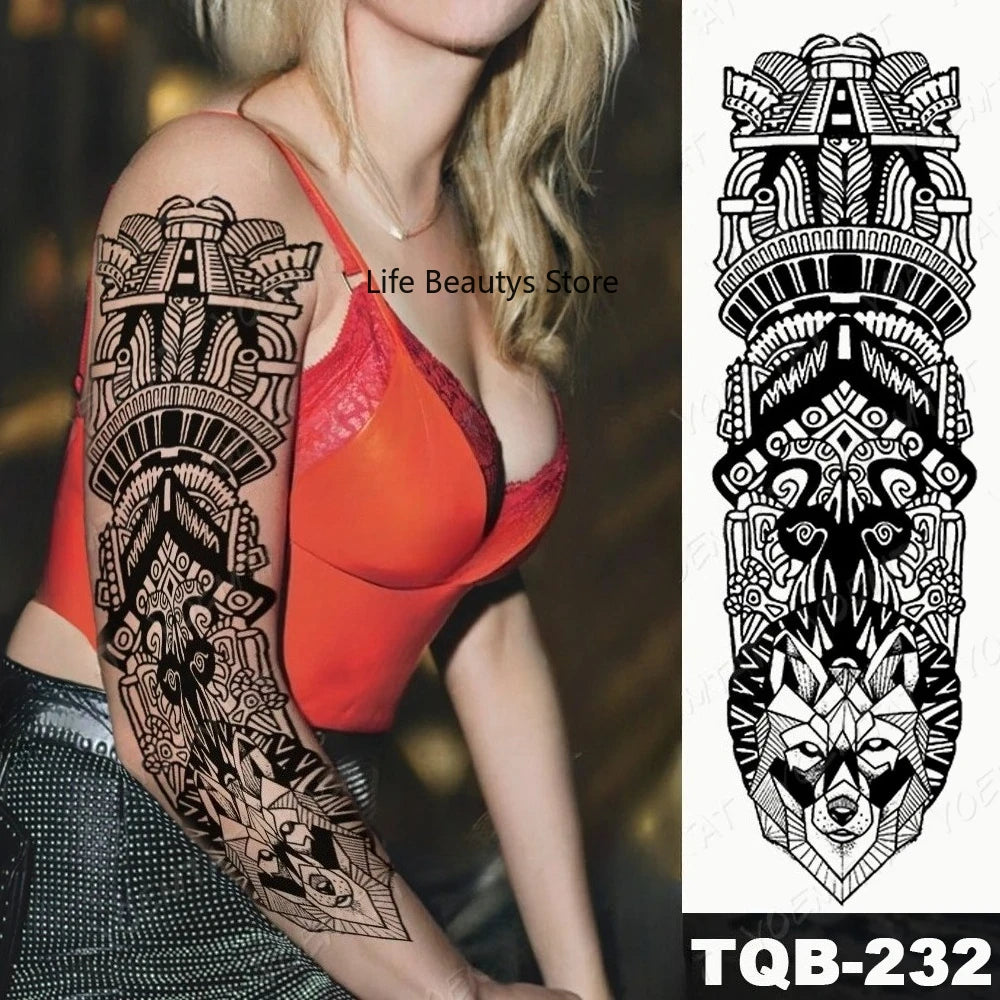 Large Full Arm Sleeve  Waterproof Temporary Tattoo Sticker Tribal Totem Skull Bird Wolf Tiger Fake Tatoo Body Art Men Women