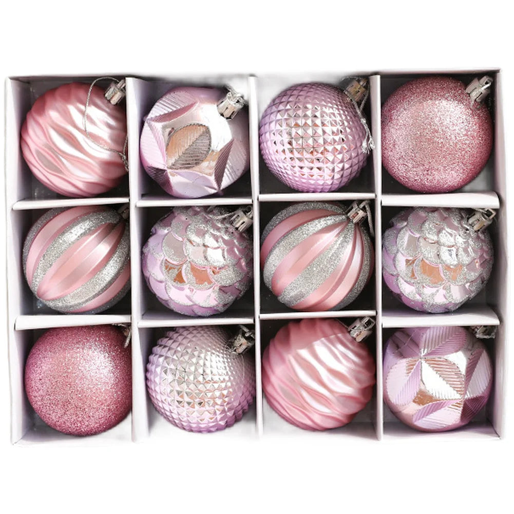 12PCS 6CM Christmas Ball Ornaments Xmas Tree Hanging Pendant For Christmas Decorations 2025 Navidad New Year Gifts Green Pink
