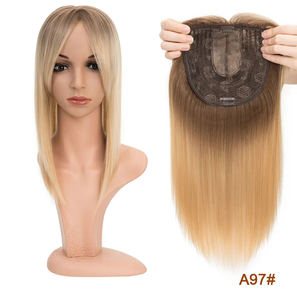 Benehair 14'' Striaght Hair Toppers with Side Bangs for Women Synthetic Hairpieces Adding Hair Volume Topper Clip Hair Extension