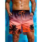 Palm Tree Pattern Beach Shorts Men Gradient 3D Printed Swim Trunks Summer Breathable Short Pants Loose Board Shorts Streetwear