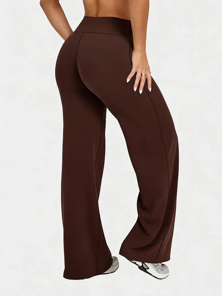 Womens High Waisted Straight Leg Yoga Pants with Tummy Control Pants Wide Leg Hem Summer Lightweight Breathable Workout Leggings